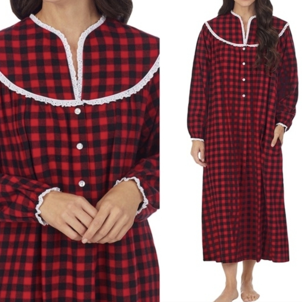 Lanz of Salzburg Classic 50" Open Neck Buffalo Check Gown NWOT